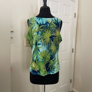 Tropical Leaf Print Tank Top in Green and Blue